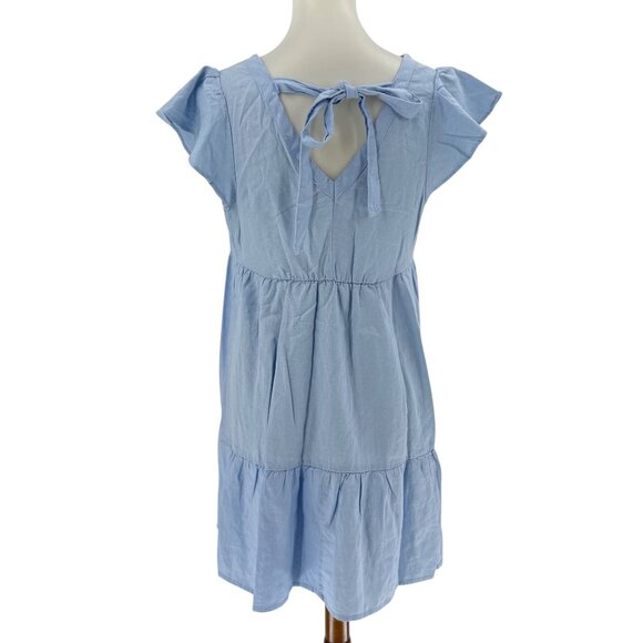 Light Blue Tiered V-Neck Dress With Tie-Back Design Size M - Picture 2 of 7